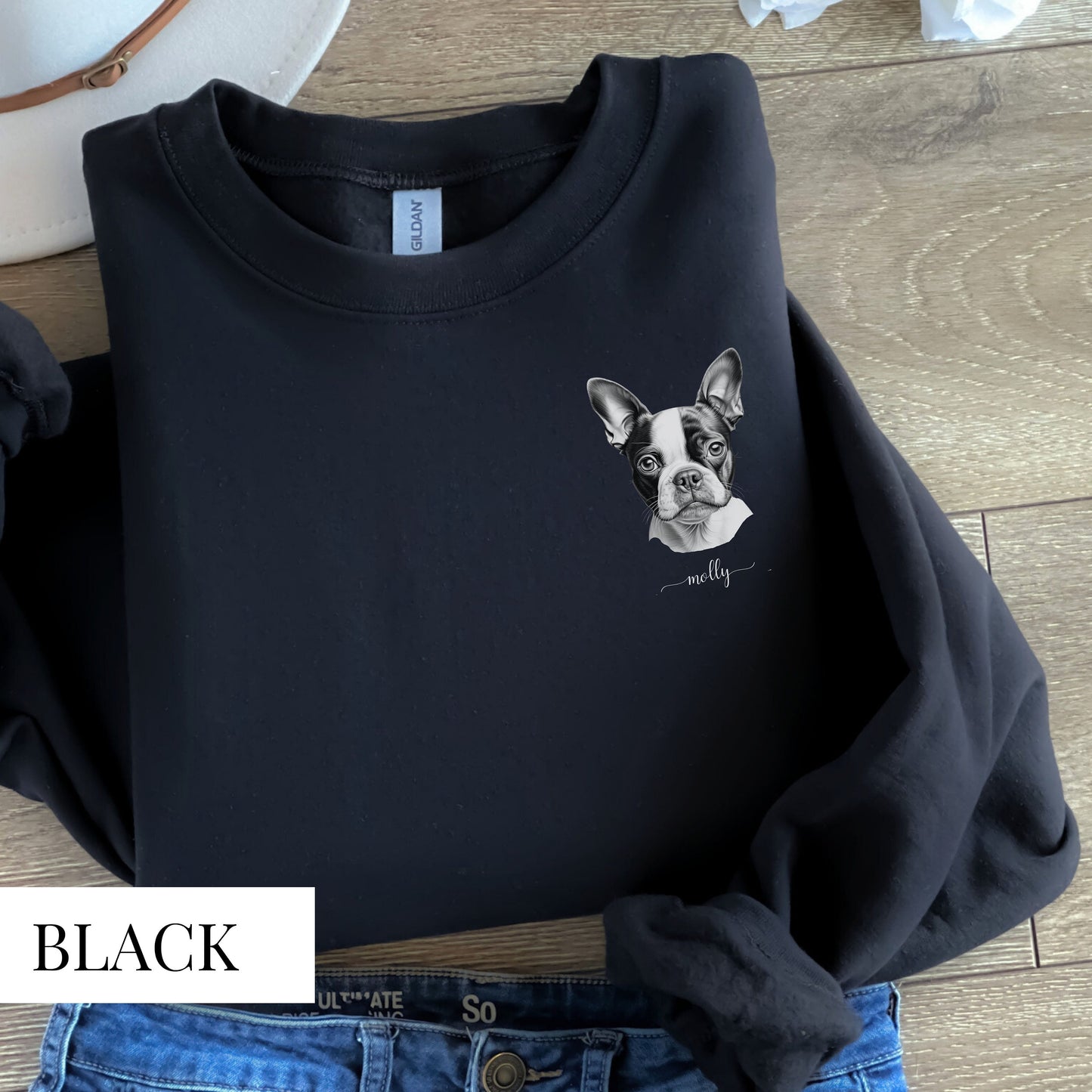 Personalised Boston Terrier Pocket Design Sweatshirt (Dark)