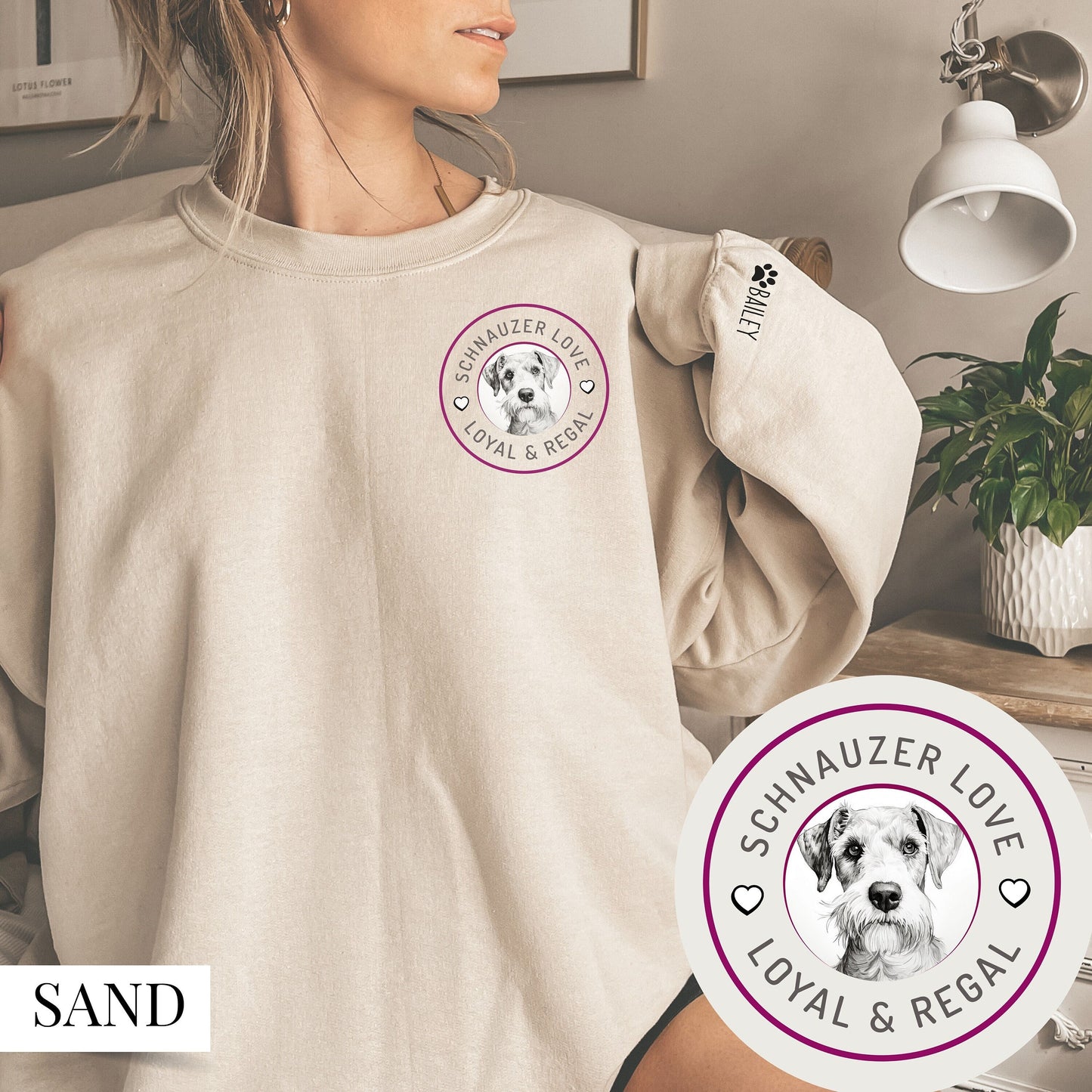 Personalised Sleeve Unisex Schnauzer Love Sweatshirt