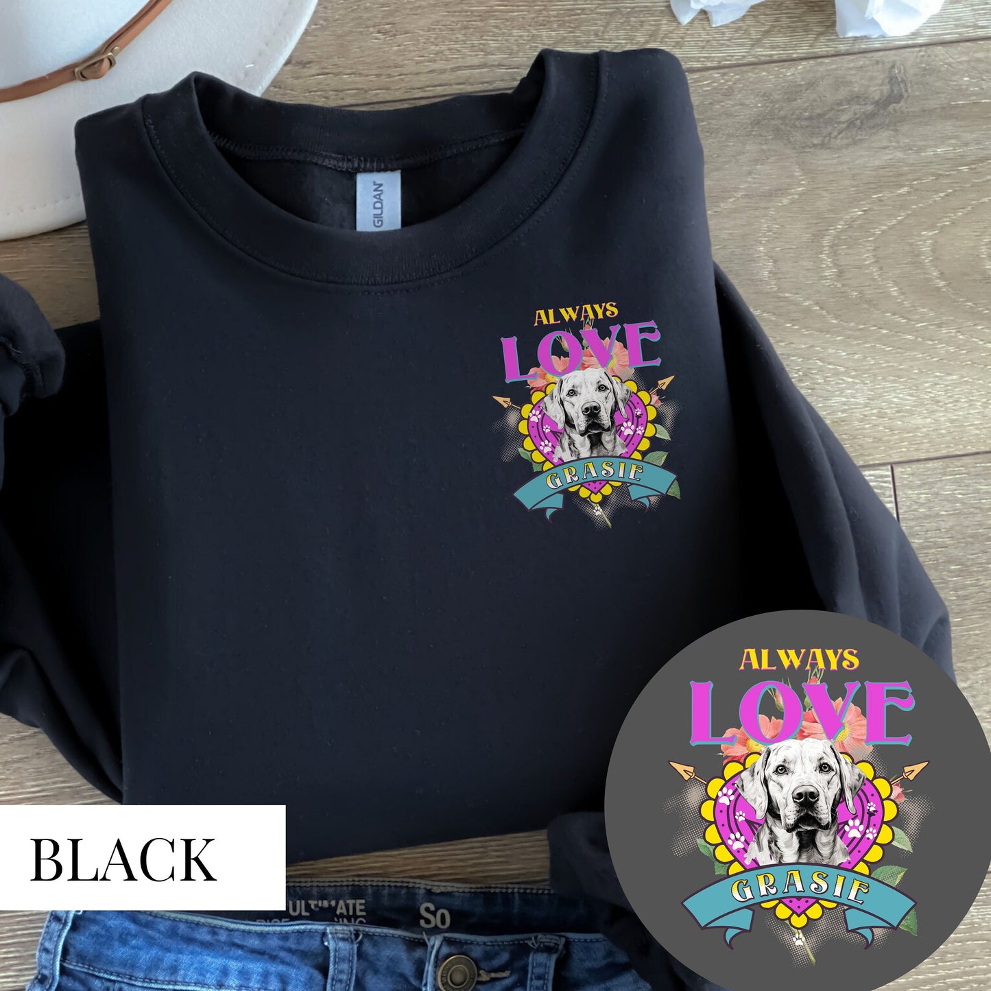 Personalised Sleeve Labrador Always Love Sweatshirt