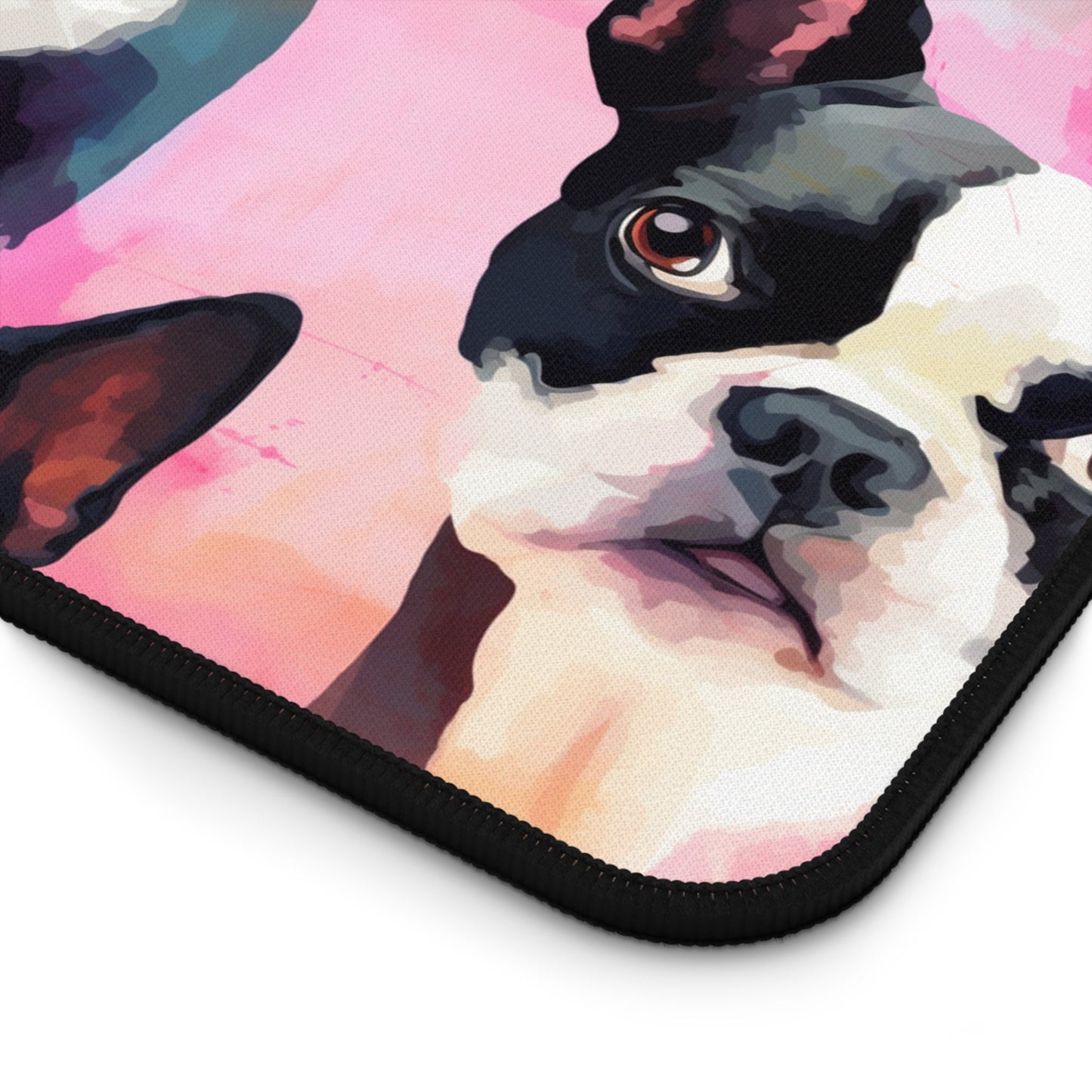 Boston Terrier Desk Mat Pink Watercolor