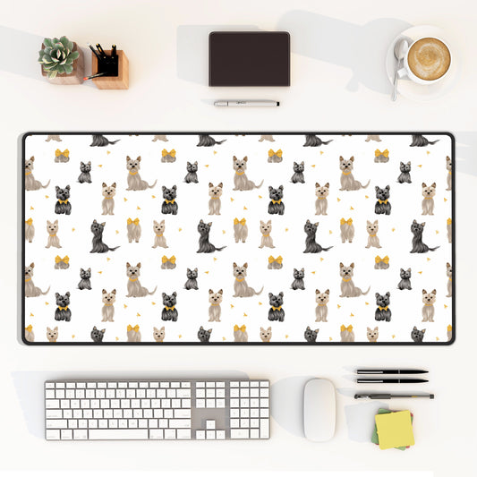 Yorkie Desk Mat Yellow Bow