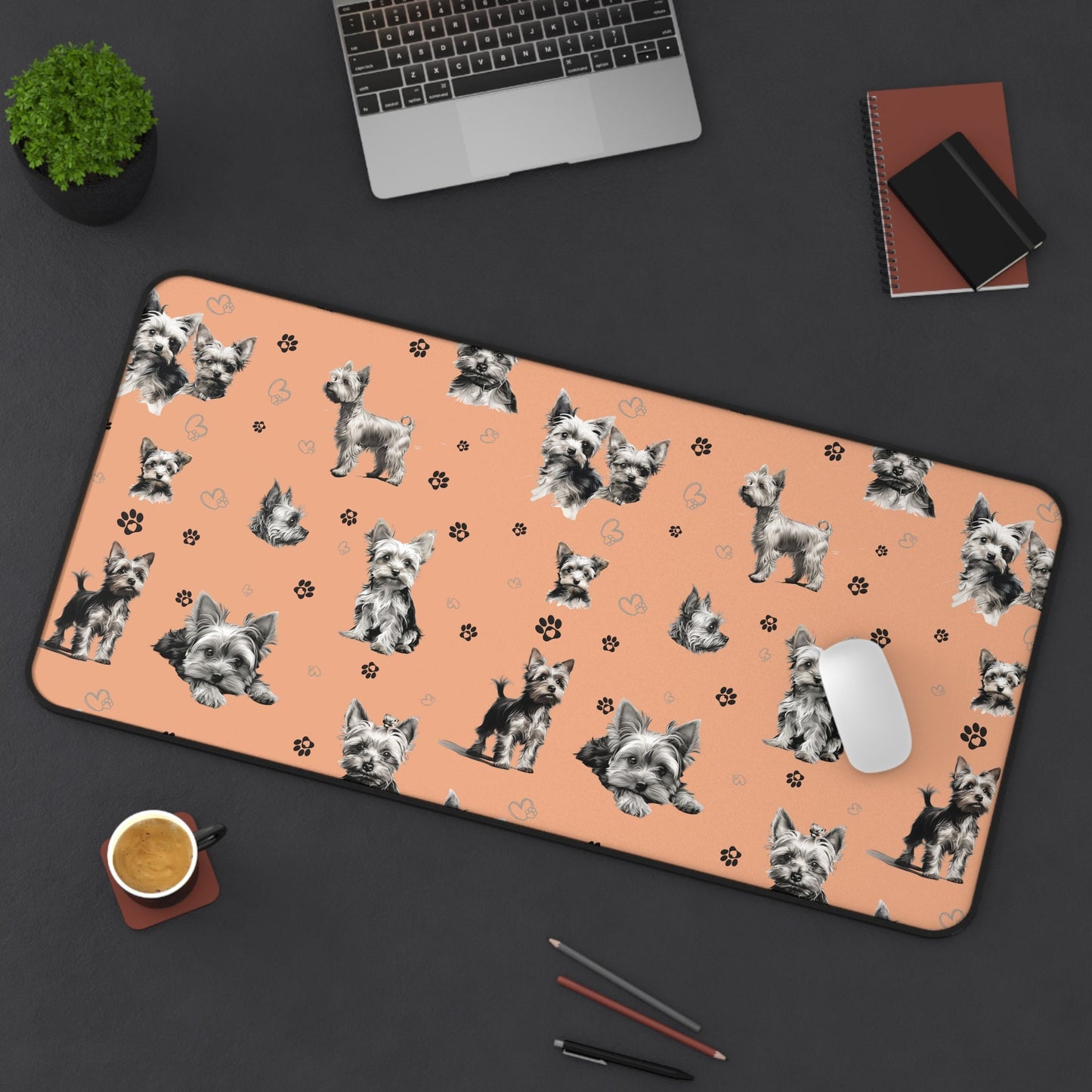 Yorkie Dog Desk Mat Peach