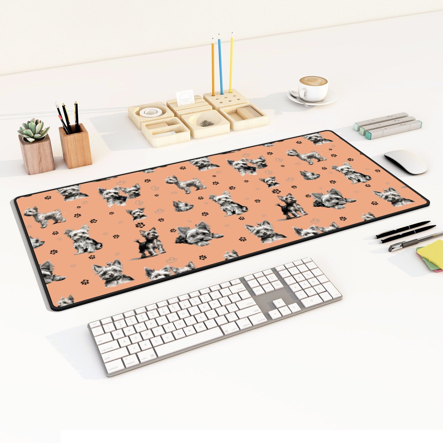 Yorkie Dog Desk Mat Peach