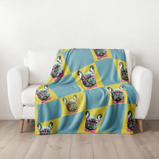 Funky Frenchie Blanket (Blue)