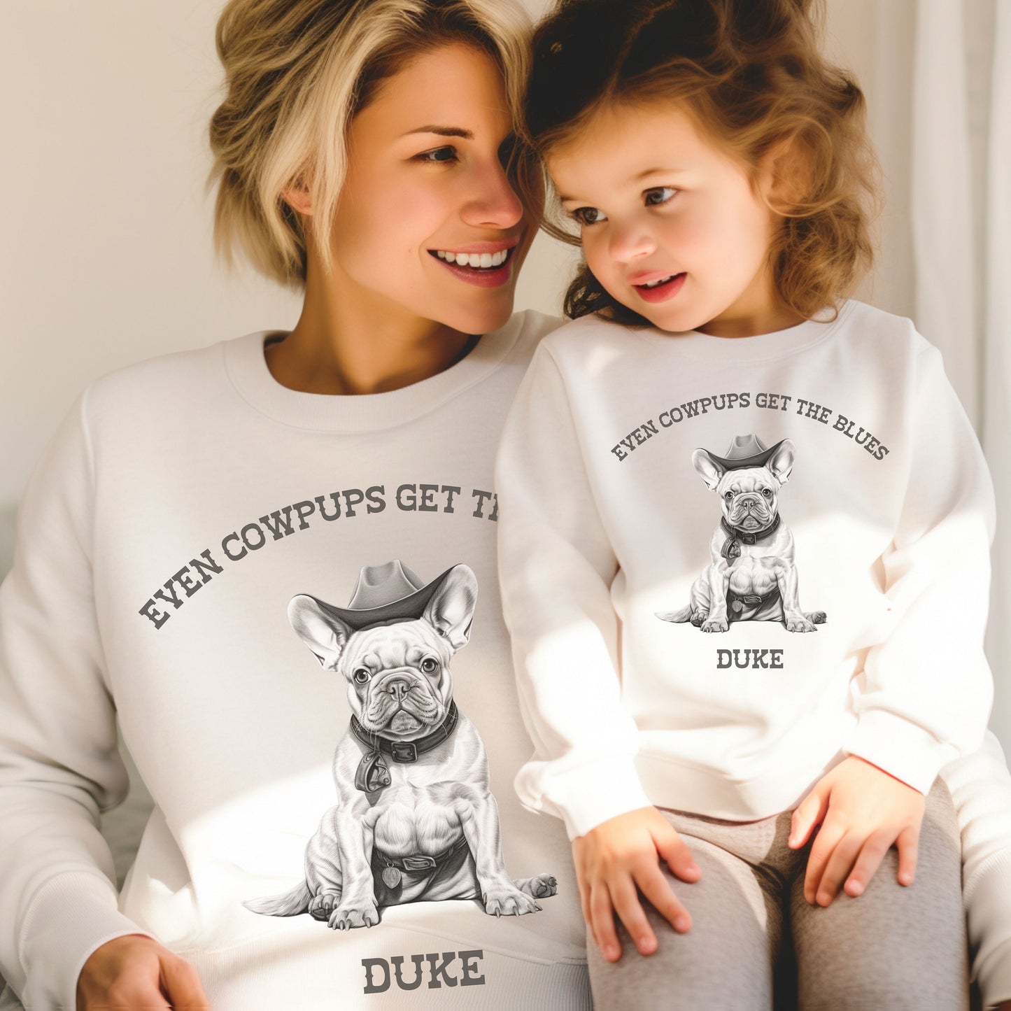 Personalised Mommy and Me Frenchie Cowboy Sweatshirt