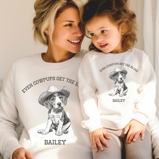 Personalised Mommy and Me Beagle Cowboy Sweatshirt