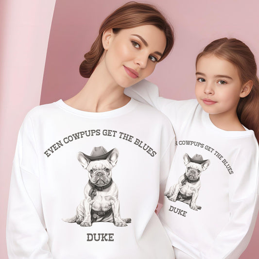 Personalised Mommy and Me Frenchie Cowboy Sweatshirt