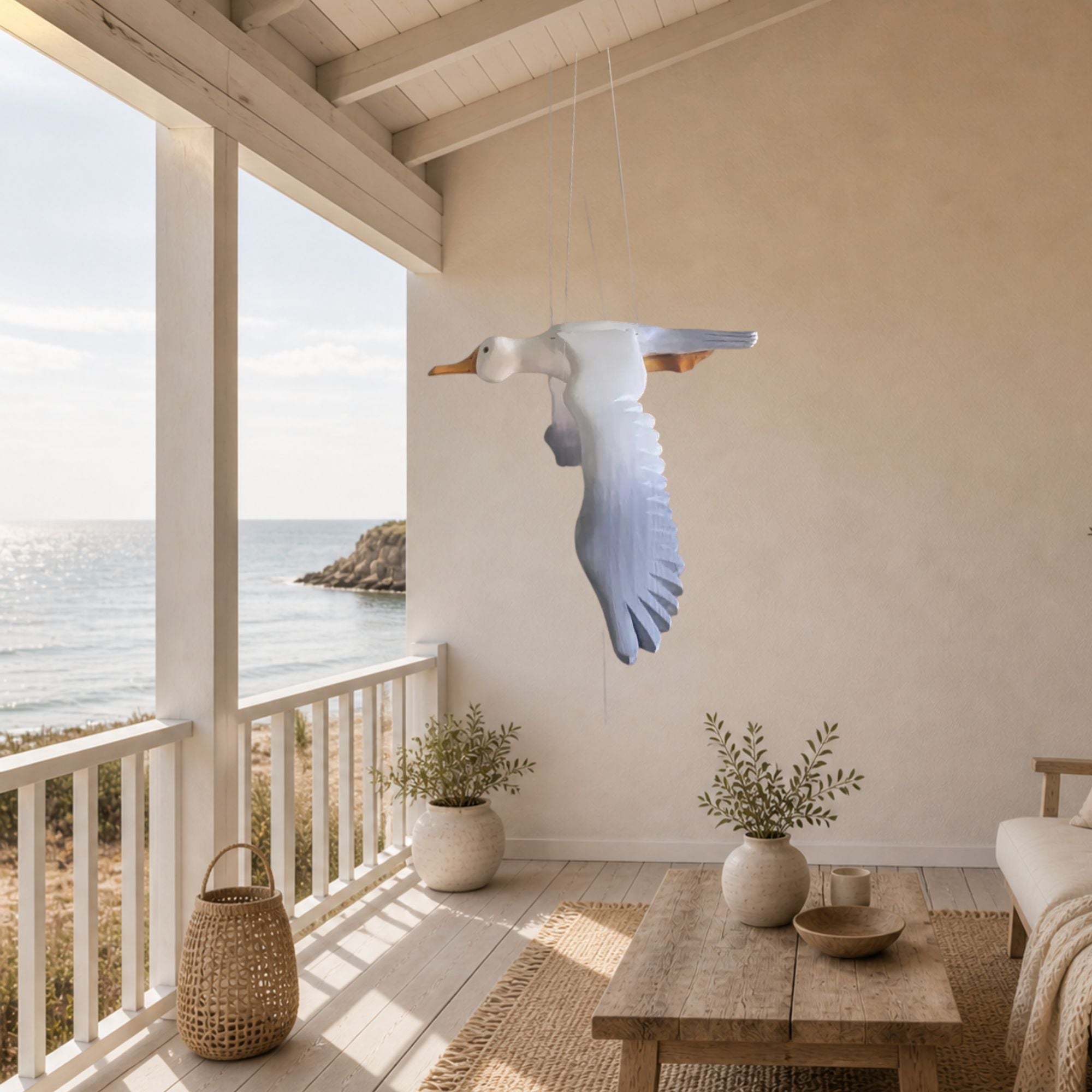 Hand-Carved Seagull Wooden Mobile